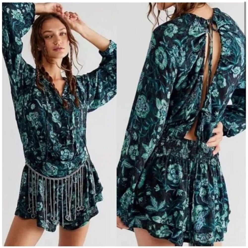Free People Boho Western Cowgirl Green Dance 'Till Dawn Romper Small
